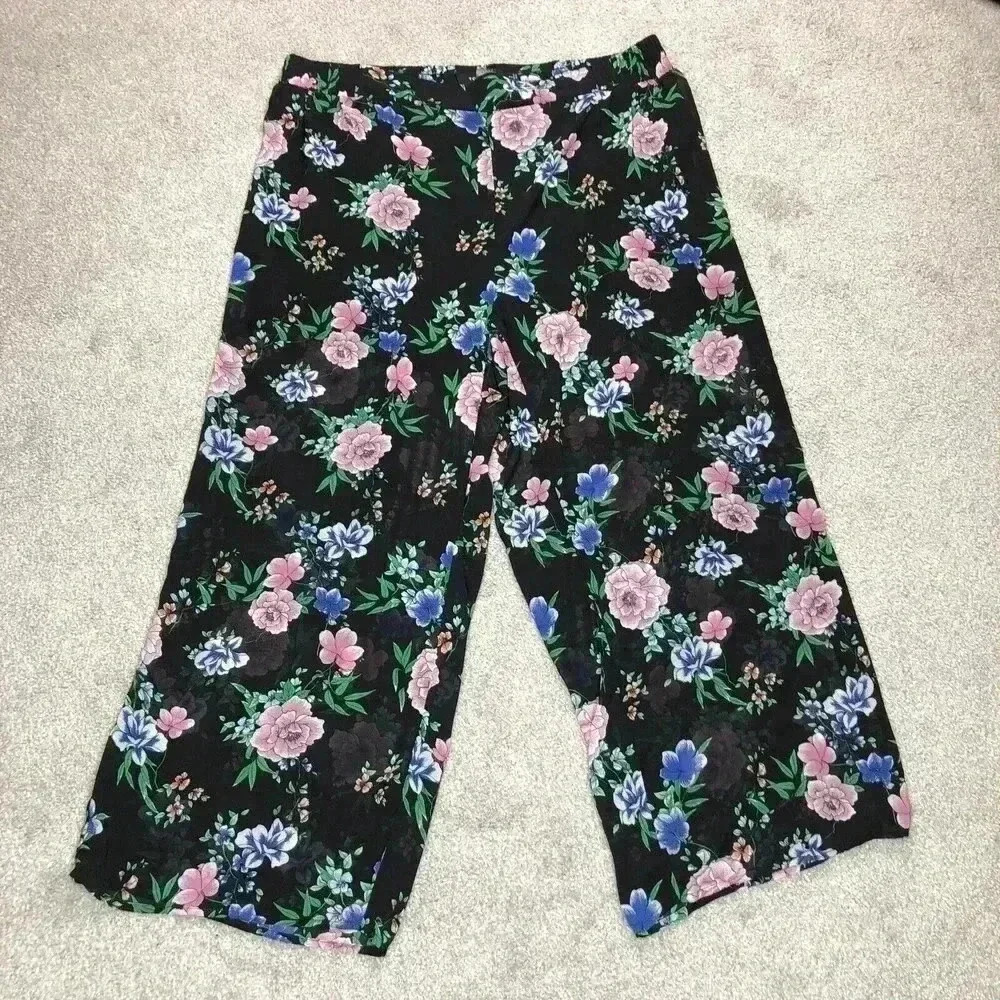 Torrid Floral Beach Pants Sz 2 Sheer Pull On Wide Leg Lightweight 2XL